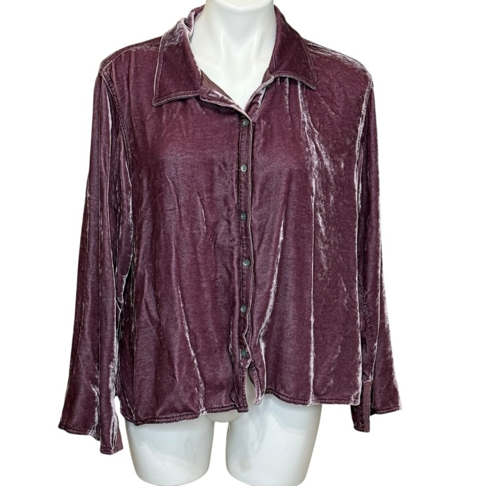 J Jill velvet button-down tunic shirt  blouse large petite.